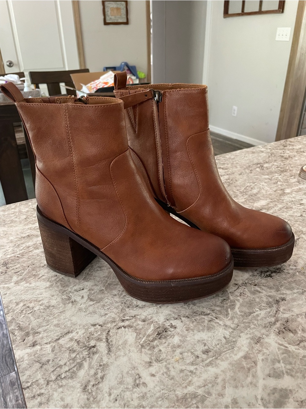 Zodiac Brown Leather Platform Ankle Booties